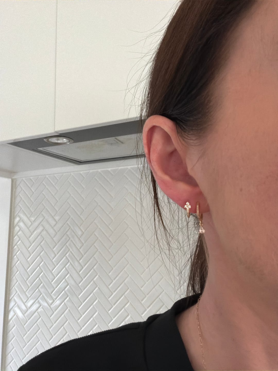 Customer photo review of Teardrop Solitaire Hoop Earrings
