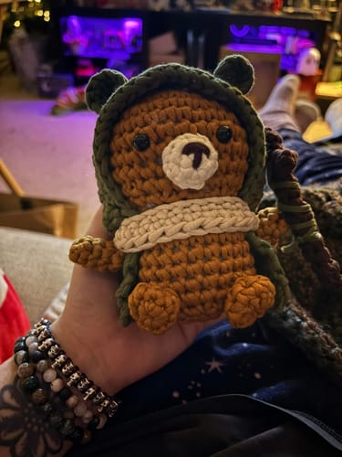 Customer photo review of Grun The Druid Bear Crochet Kit