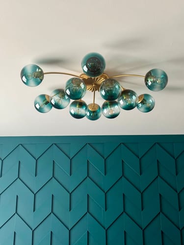 Customer photo review of Glam Bloom 12-Light Blue Glass Bubble Semi Flush Chandelier