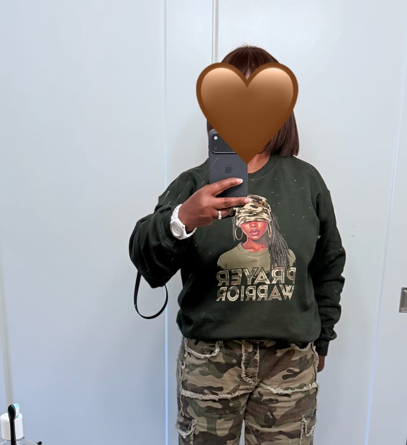 Customer photo review of Camo Prayer Warrior Sweatshirt