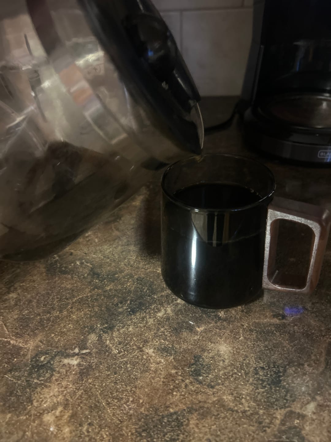 Customer photo review of Smokey Gray Glass Slanted Coffee Cups With Wooden Handle