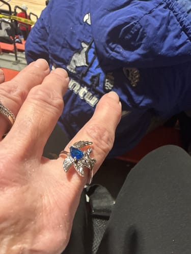 Customer photo review of Personalized Memorial Hummingbird Leaf Ring - Those we love don't go away they fly beside us every day
