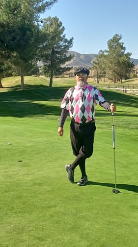 Customer photo review of Men's pink black argyle Polo