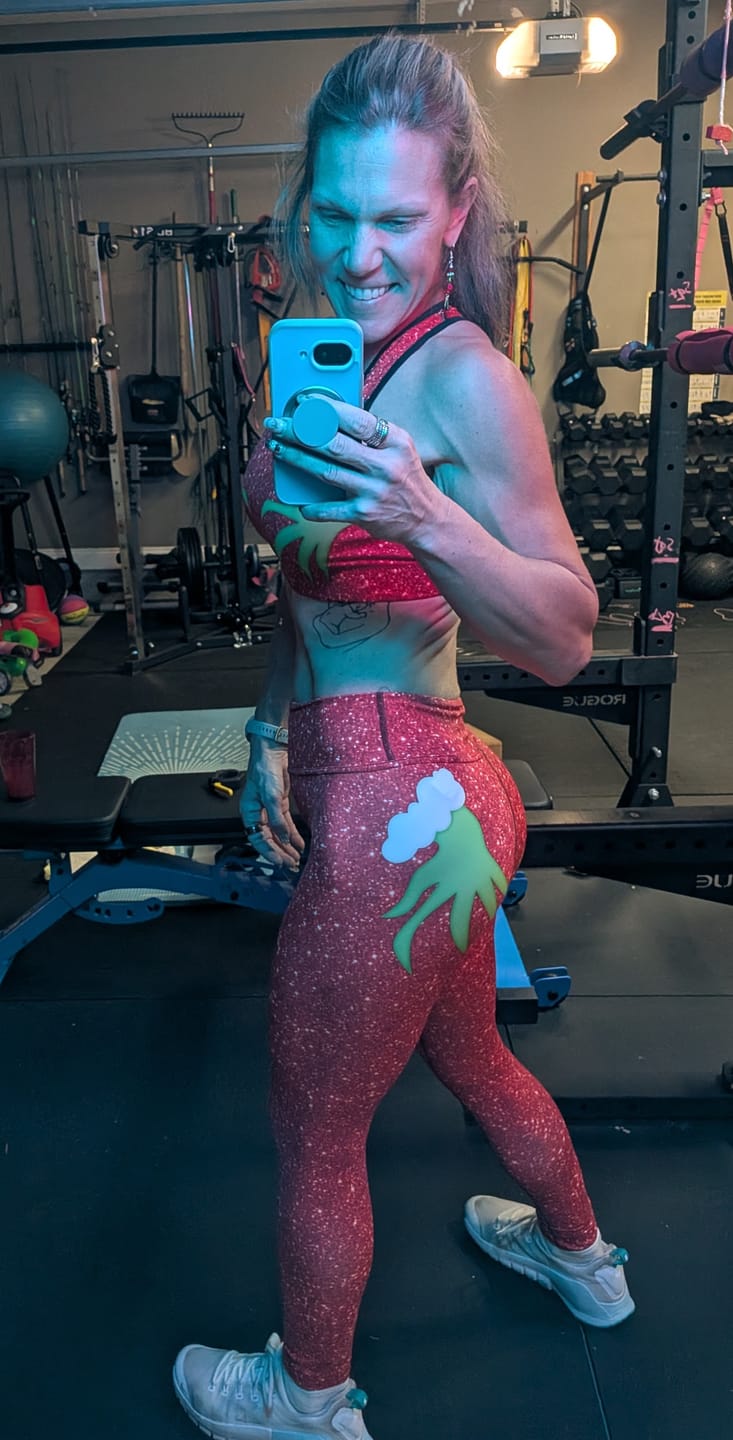 Customer photo review of Printed Sparkle Effect Grumpy Love Yoga Leggings
