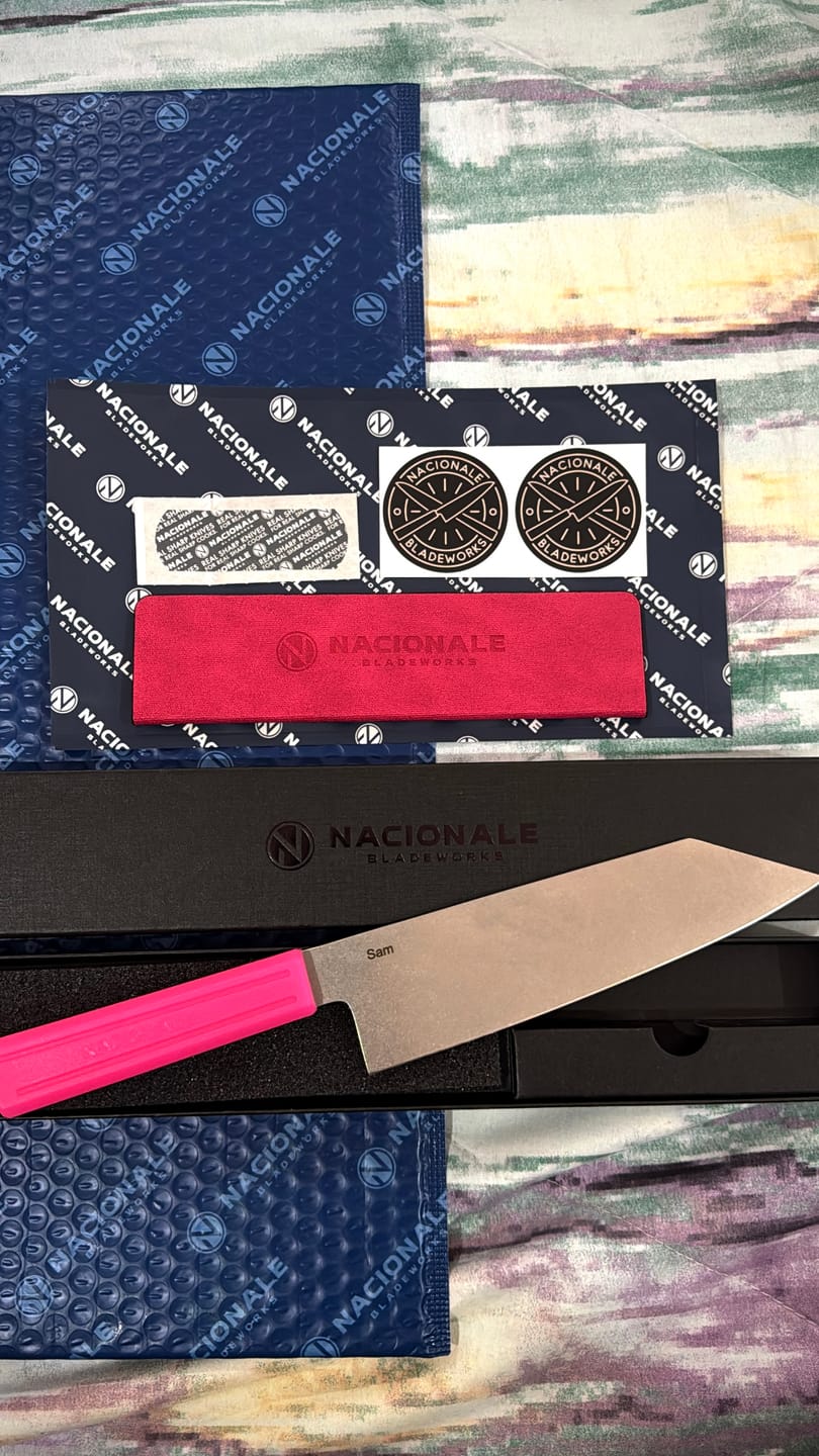 Customer photo review of 180mm Bunka. AUS8 Stainless. Recycled Plastic Skateboard Material Handle