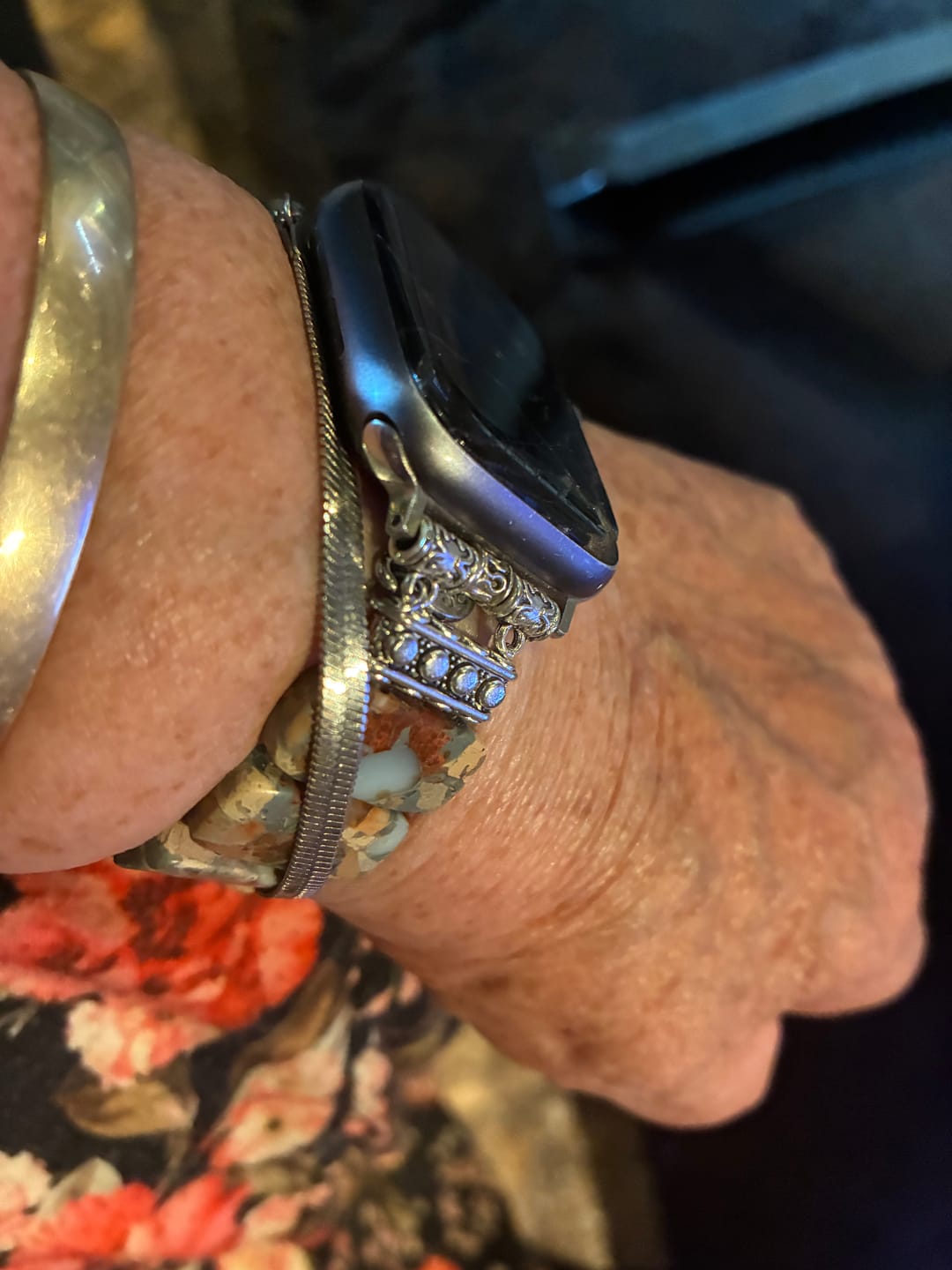 Customer photo review of Earth Tibetan Jasper Stretch Apple Watch Strap