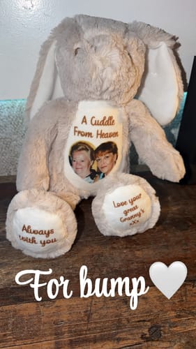 Customer photo review of A Cuddle from Heaven Personalised Photo Teddy Bear