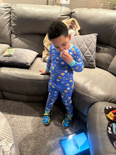 Customer photo review of Let's Party Blue Two-Piece Pajamas