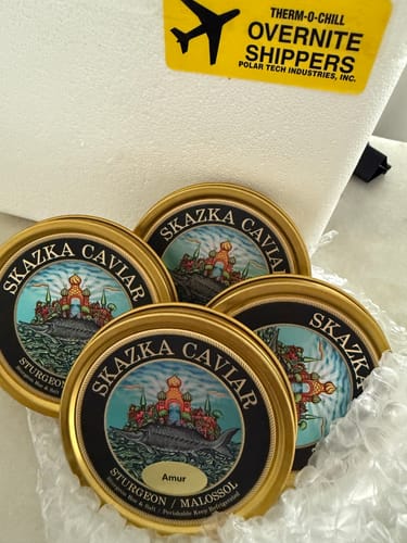 Customer photo review of Gift Set Caviar Sampler (3oz) — Kaluga, Osetra, and Amur