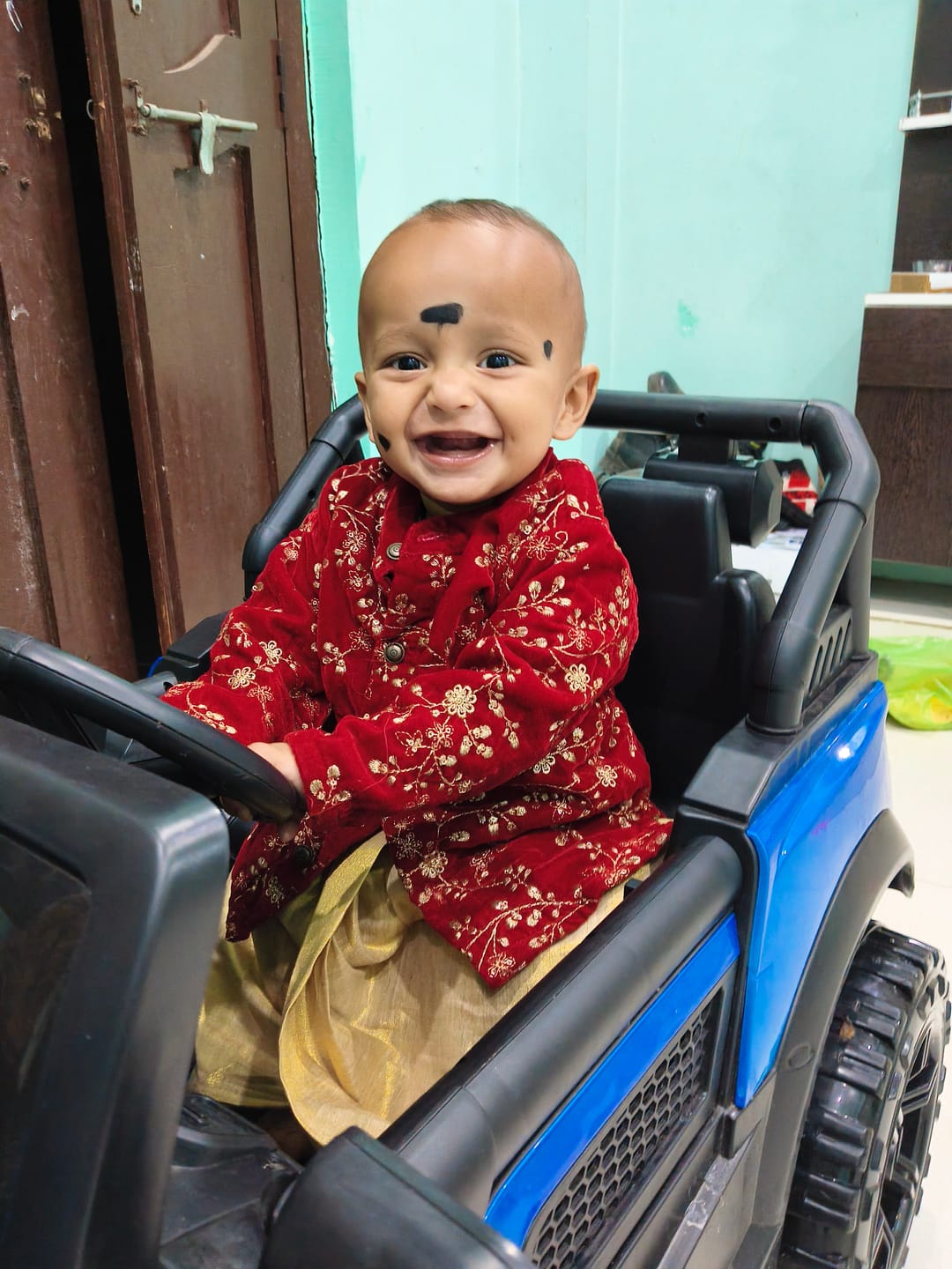 Customer photo review of Royal Red and Gold Dhoti Kurta for Boys – Traditional Ethnic Wear for Baby Boy