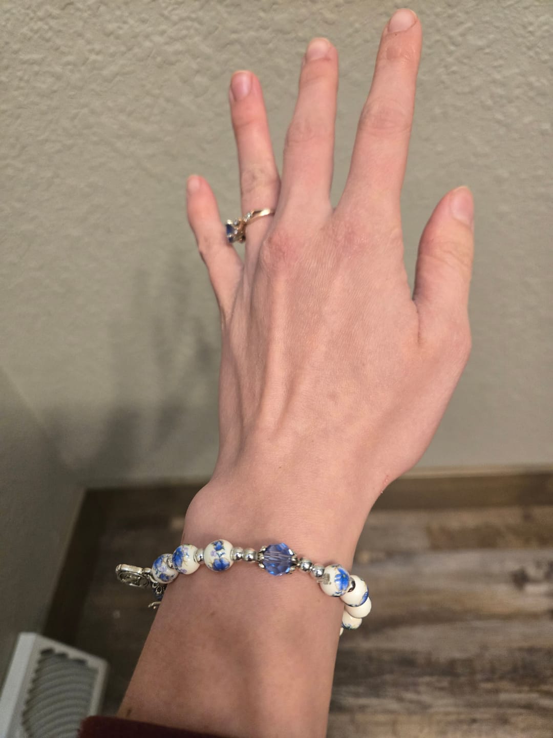Customer photo review of FREE Today: Multi-color Floral Ceramic Stretch Bracelet with Miraculous Medal & Crucifix: Subtle Faith Elegance