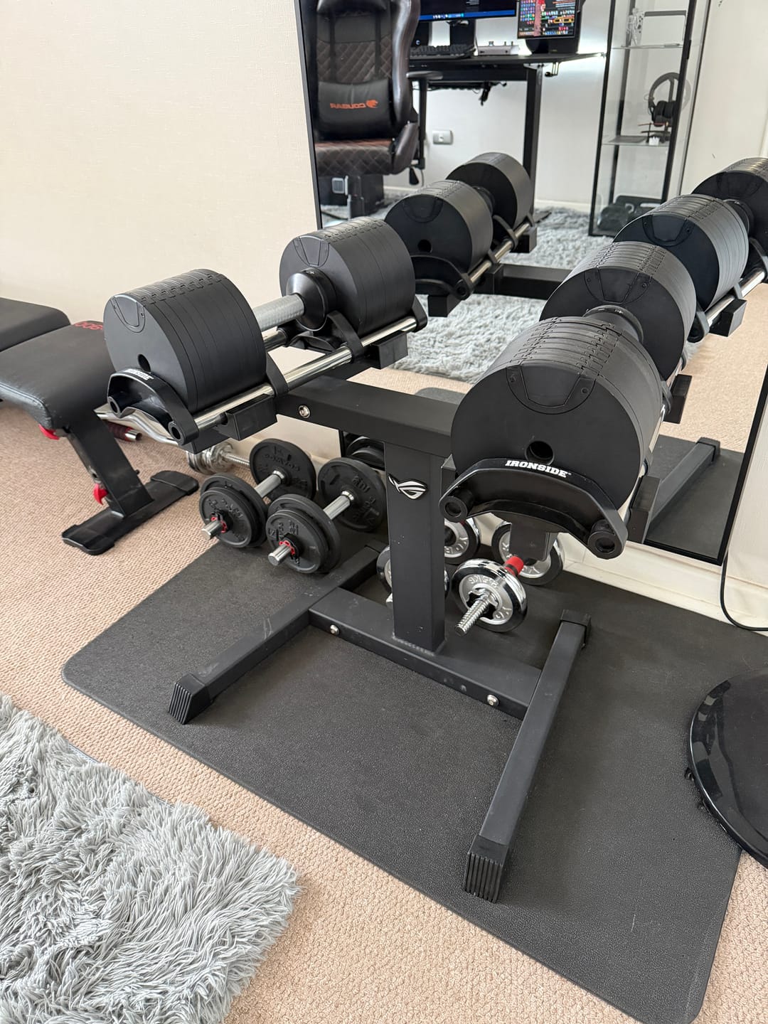 Customer photo review of Pack IRONSIDE Mancuernas Ajustables con Rack de Almacenamiento