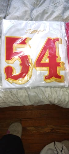 Customer photo review of Men's San Francisco 49ers Fred Warner #54 White 2025 Rivalries Collection Game Jersey
