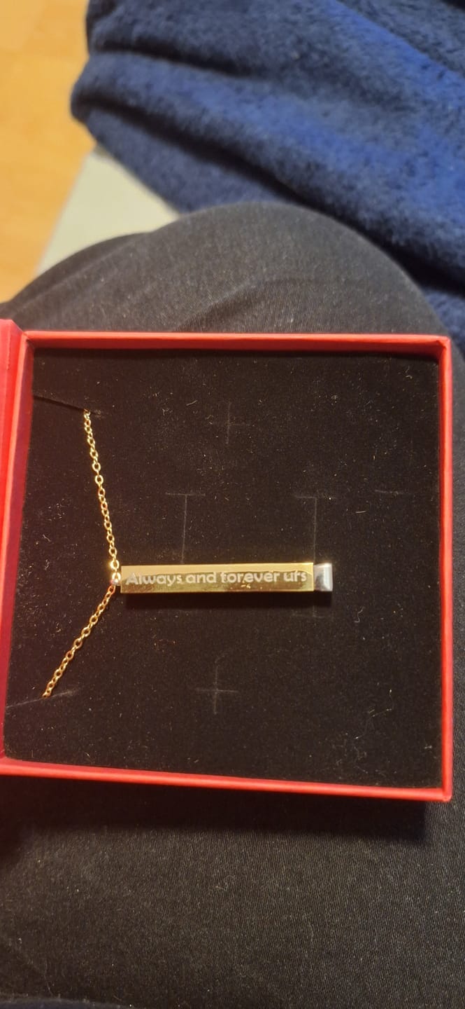 Customer photo review of Custom Text Engraved Secret Message Necklace