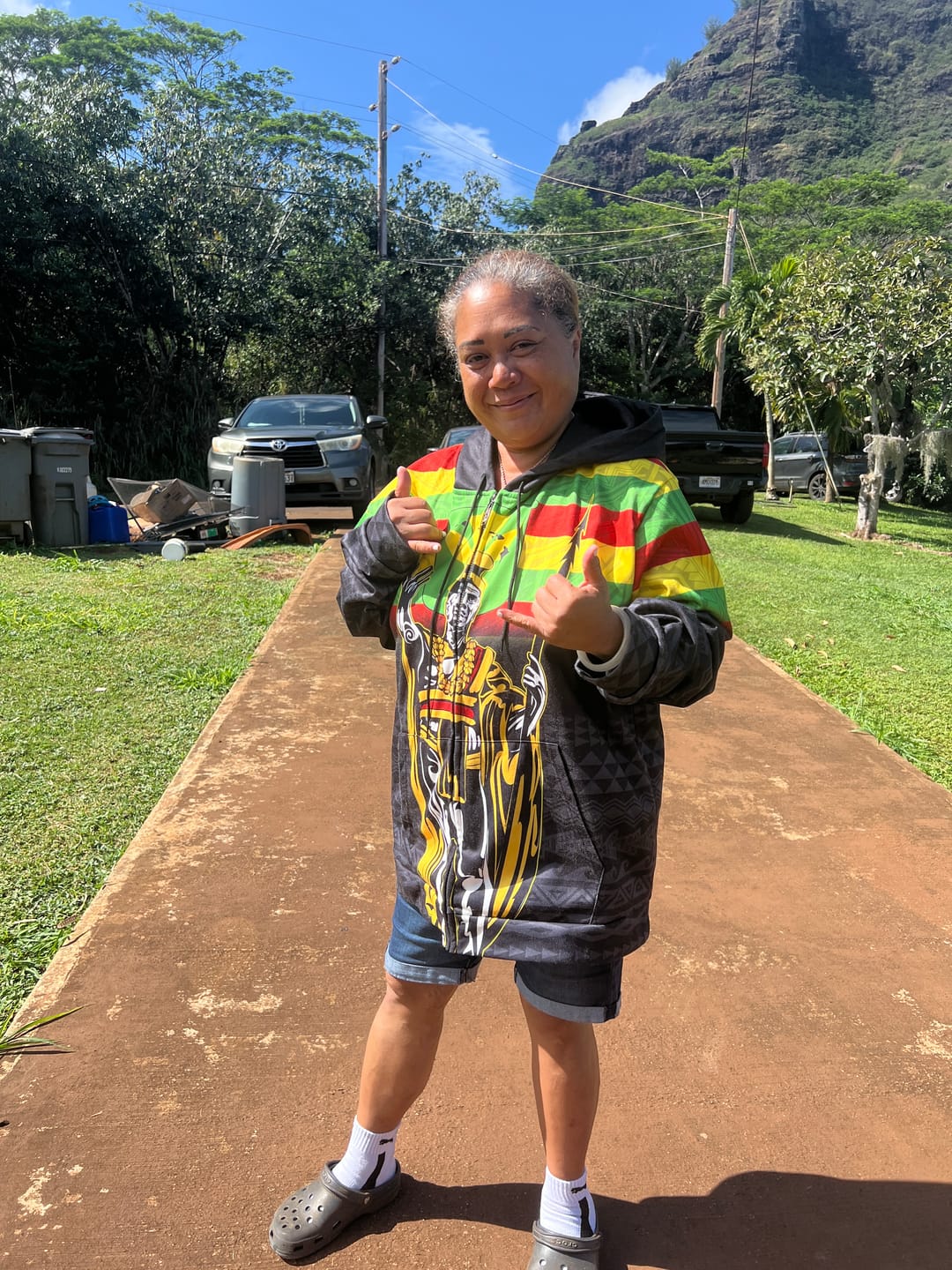 Customer photo review of Hawaii Hoodie King Kamehameha Flag Kanaka Maoli Tribal Tattoo