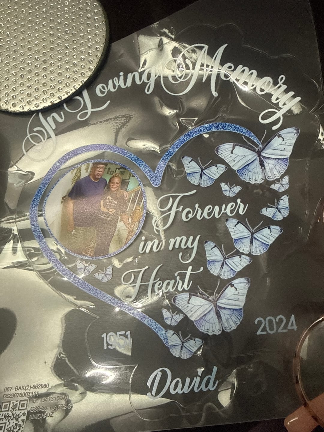 Customer photo review of In Loving Memory Sparkling Heart Memorial Butterflies Personalized Decal