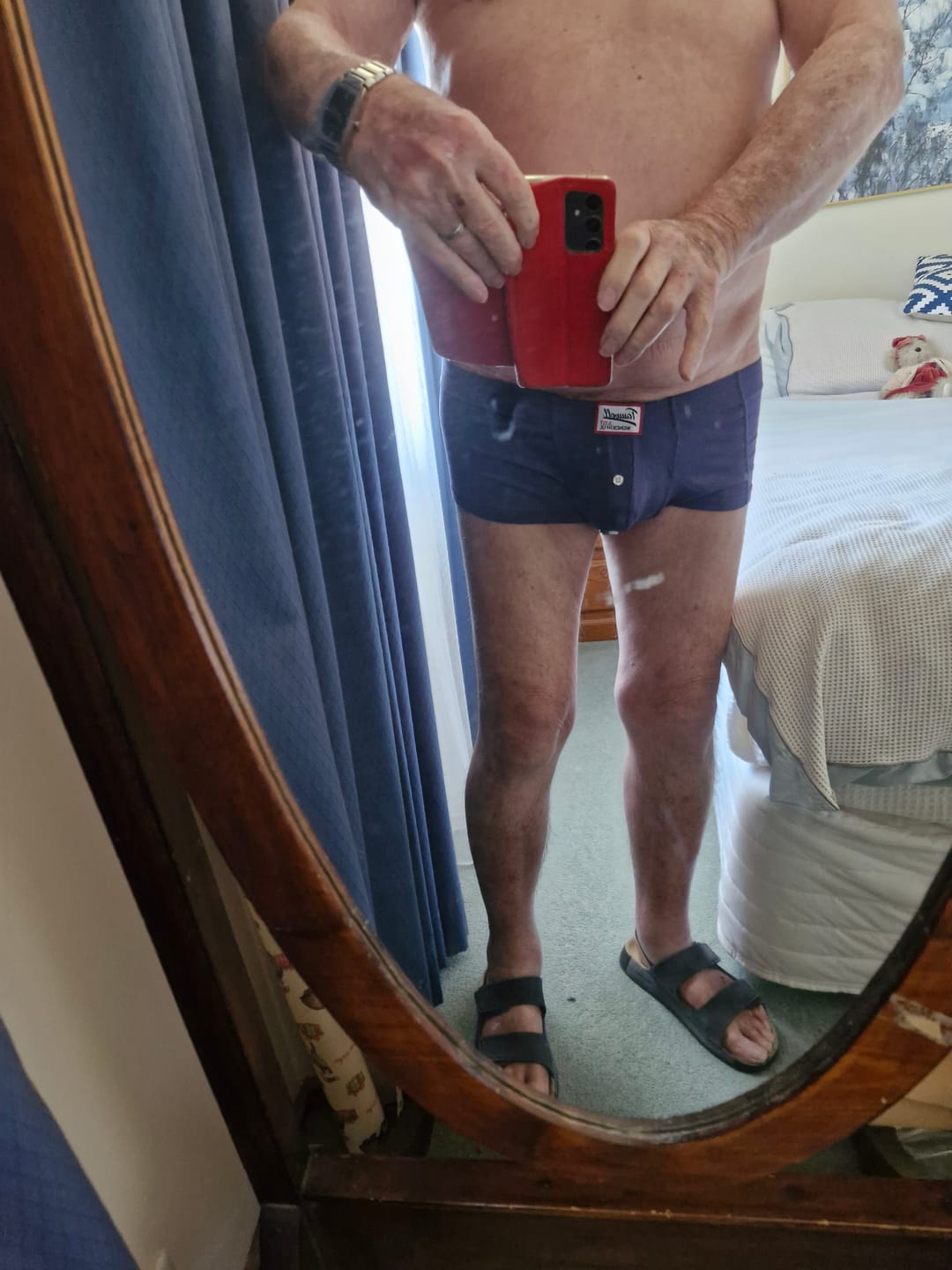 Customer photo review of 2 Pack Men's Soft Solid Color Simple Comfortable Breathable Trunks