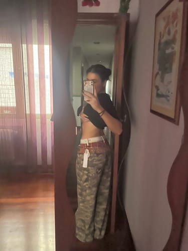 Customer photo review of Omirad Camo Patchwork Wide-Leg Denim Pants