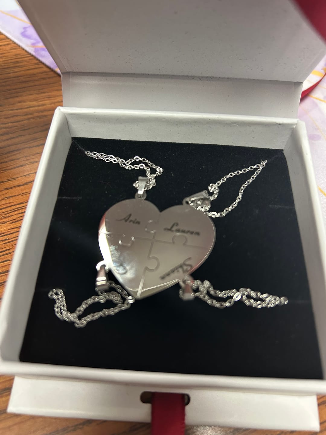 Customer photo review of Custom Puzzle Heart Necklace