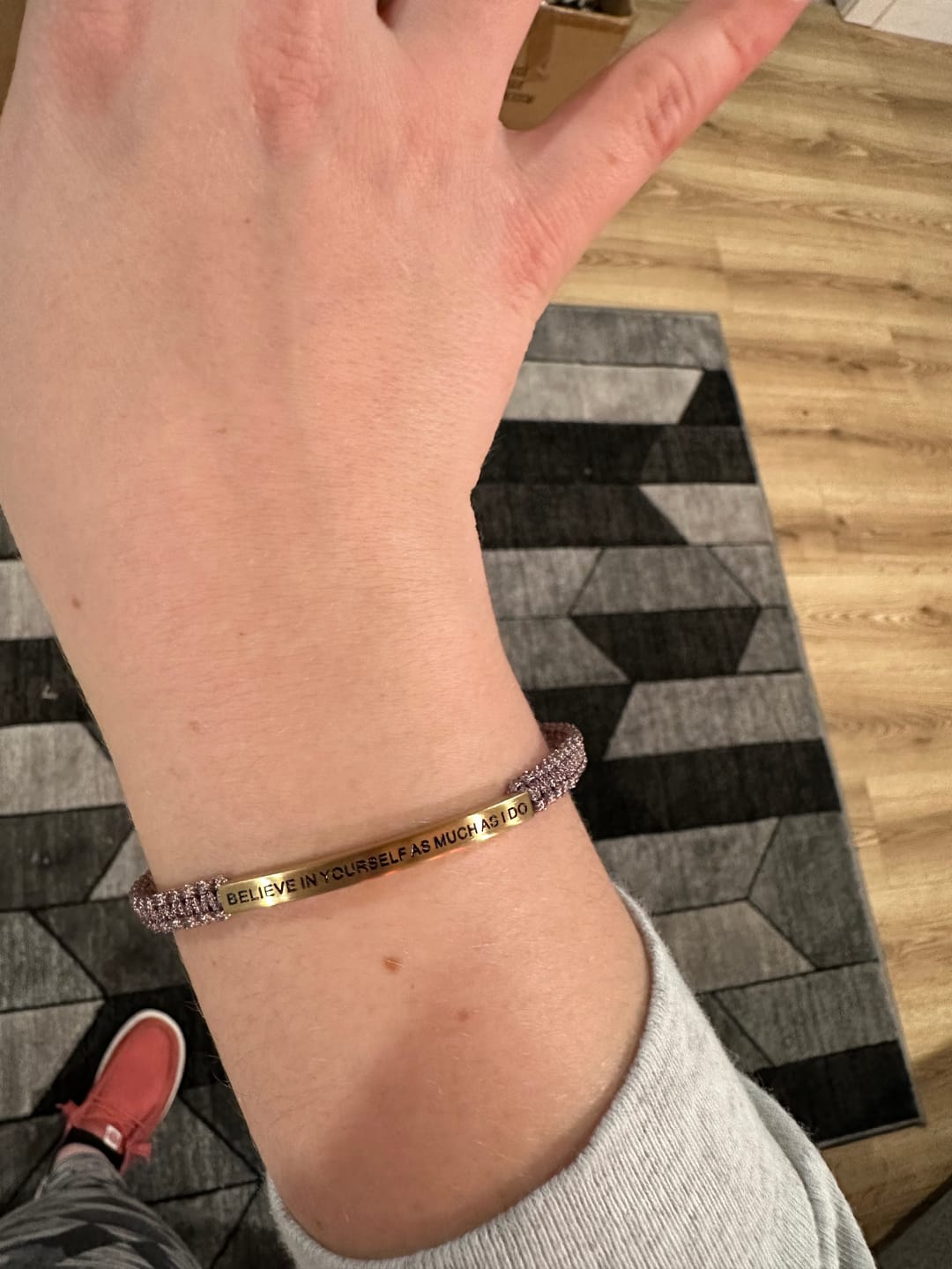 Customer photo review of BELIEVE IN YOURSELF AS MUCH AS I DO ROPE BRACELET