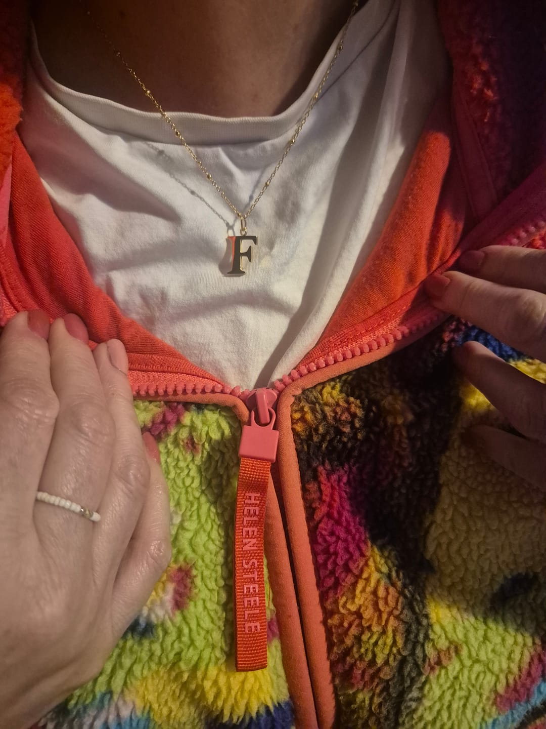 Customer photo review of F Initial Pendant Necklace Gold