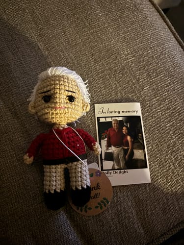 Customer photo review of Dolly® Personalized Crochet Doll with Photo Card