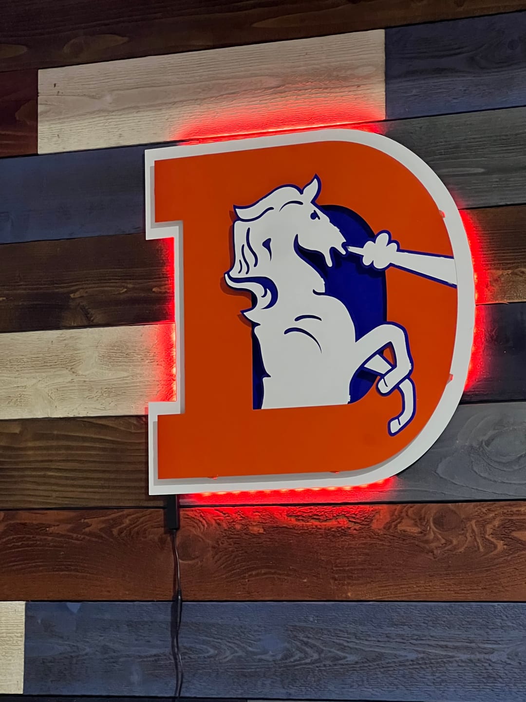 Customer photo review of Denver Broncos Retro 1993-96  "D"  3D Vintage Metal Wall Art