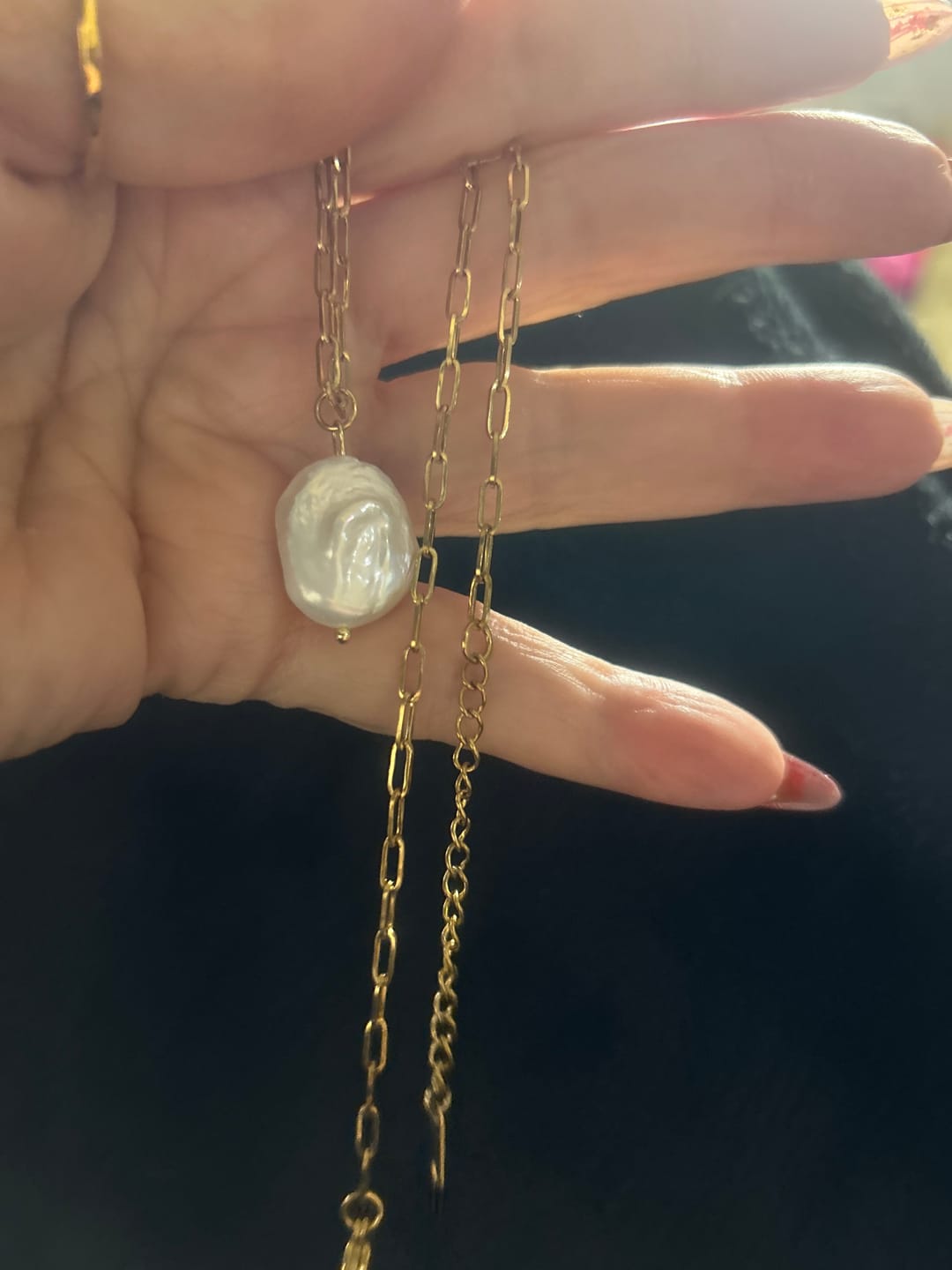 Customer photo review of Hanalei Pearl Coin Paperclip Necklace (Bundle)