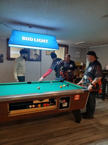 Customer photo review of Funny Skull 8 Ball Pool Custom Men Billiard Polo & Quarter-Zip Shirts, Billiard 8 Ball Jerseys |Red TDM2007