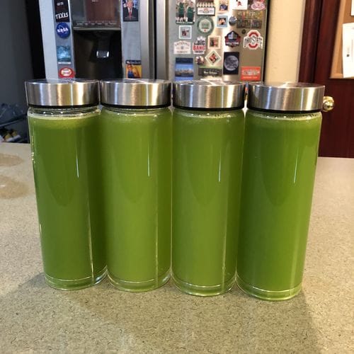 Customer photo review of Skinny Series Wide Mouth Glass Bottles Set w/ Stainless Steel Lids