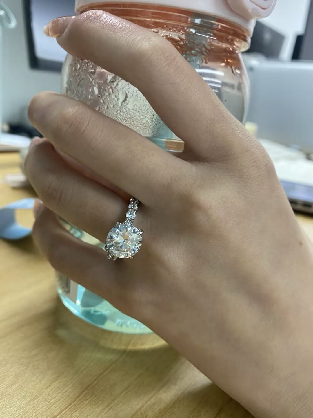 Customer photo review of Rodiffy Moissanite 2.0Ct~4.0 Ct Round Engagement Ring -4 Prong Setting