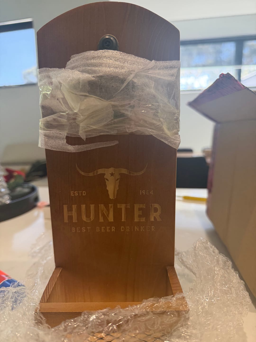 Customer photo review of Personalised Wall Mounted Wooden Bottle Opener & Cap Collector