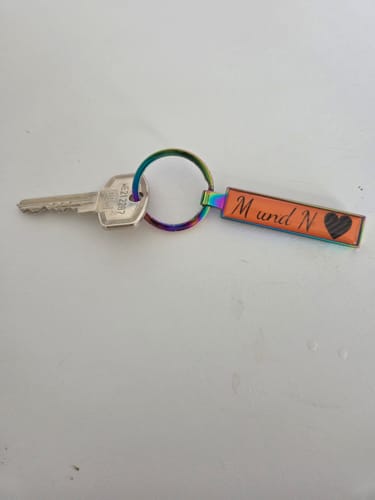 Customer photo review of Metall Schlüsselanhänger personalisiert mit Name, Text, Spruch und Foto