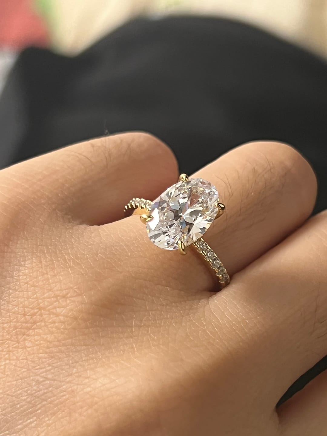 Customer photo review of S925 4.0Ct Oval Cut Classic Hidden Halo Pavé Engagement Ring Promise Ring