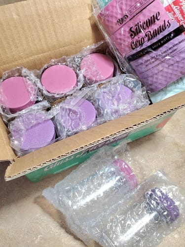 Customer photo review of Glass Juice Shot Bottles Set, Colored Lids & Grip Bands