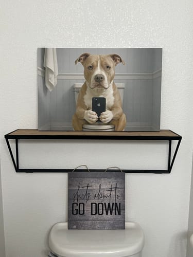 Customer photo review of American Pit Bull Terrier Dog On The Phone On The Toilet
