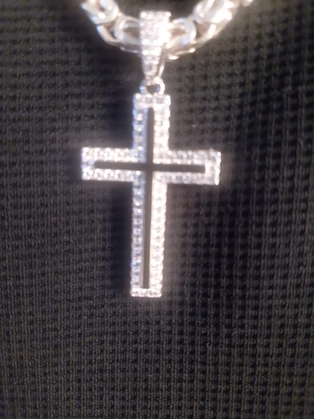 Customer photo review of ICED CROSS PENDANT - White Gold