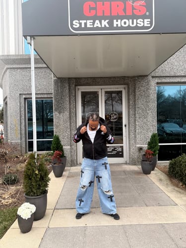 Customer photo review of Bottega Desires Patches Zip Up Hoodie Black