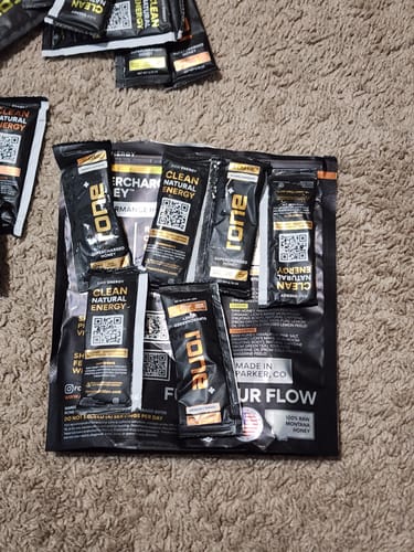Customer showing the SuperCharged Honey variety pack with several packets that leaked inside the main pouch.