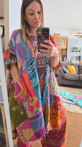 Customer photo review of Patchwork Kantha Ruana (9414)