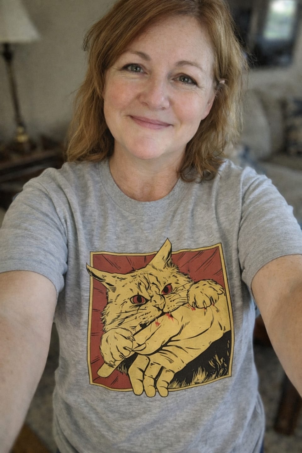 Customer photo review of Vintage Cat Bite T-Shirt