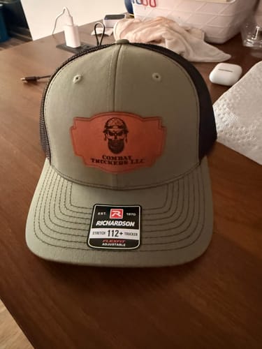 Customer photo review of Custom Leather Patch Trucker Hat - Richardson 112+