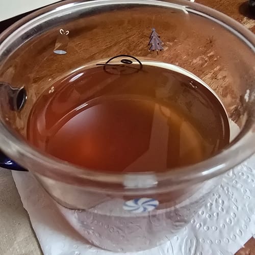 Reviewer's cup of prepared Dampleesy soup, showing the second serving made from a single sachet.