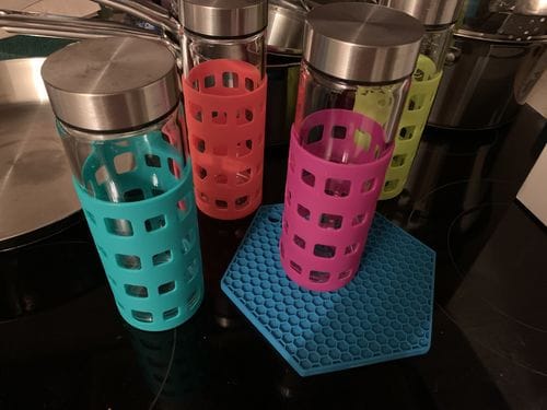 Customer photo review of Skinny Series Wide Mouth Glass Bottles Set w/ Stainless Steel Lids