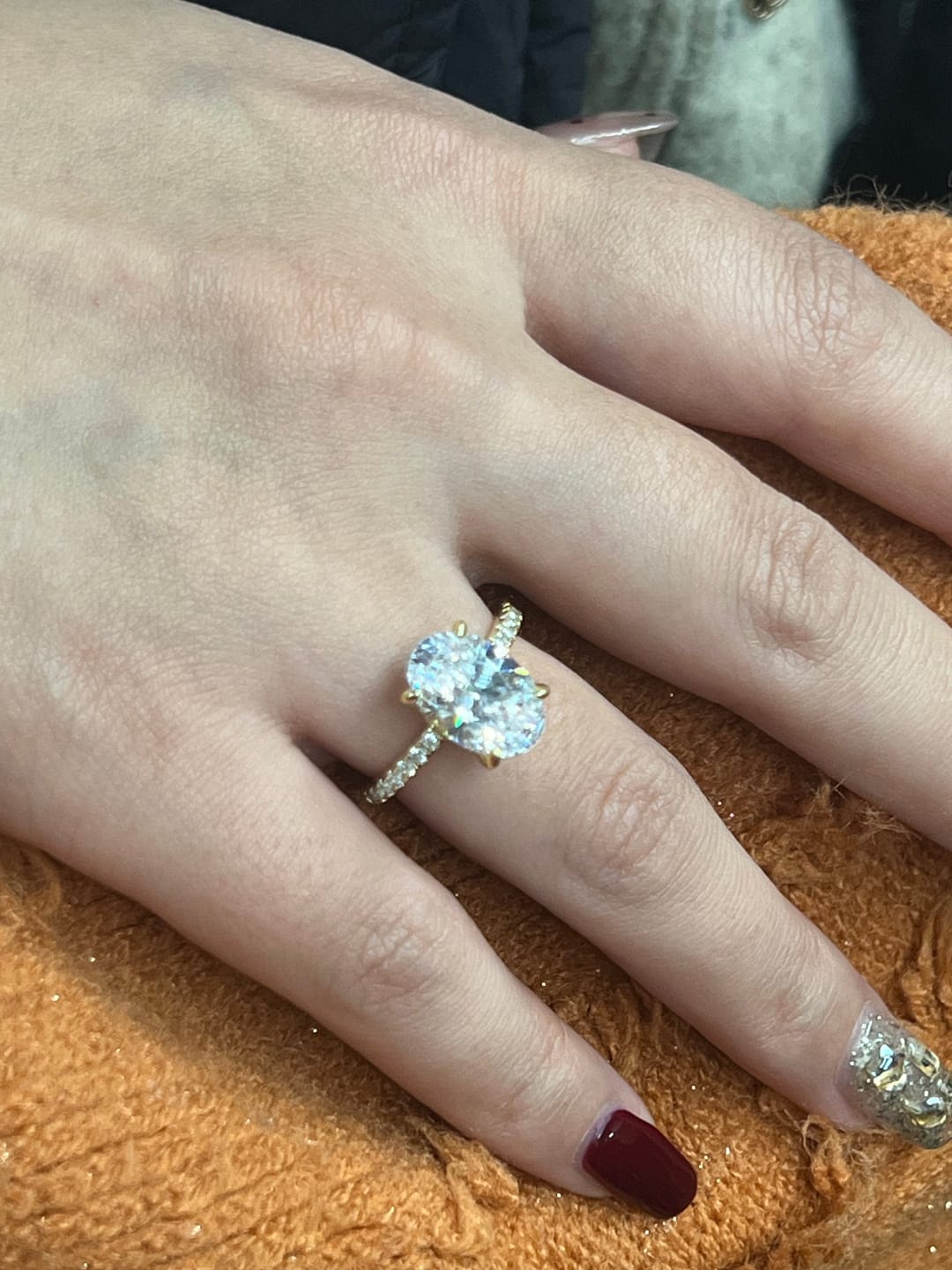Customer photo review of S925 4.0Ct Oval Cut Classic Hidden Halo Pavé Engagement Ring Promise Ring