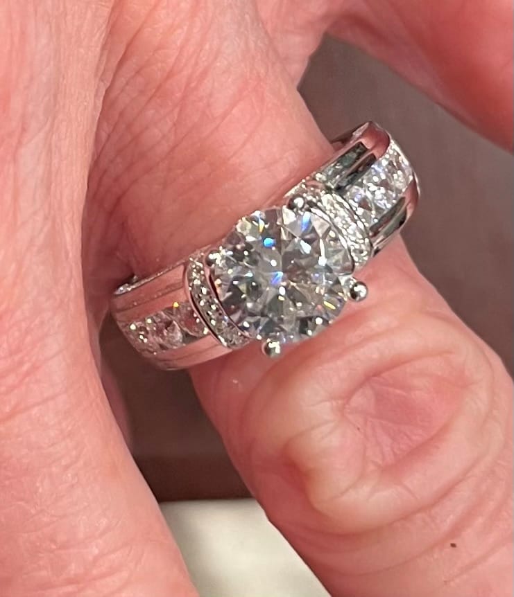 Customer photo review of Moissanite With Channel Set Sapphire Accents Engagement Ring