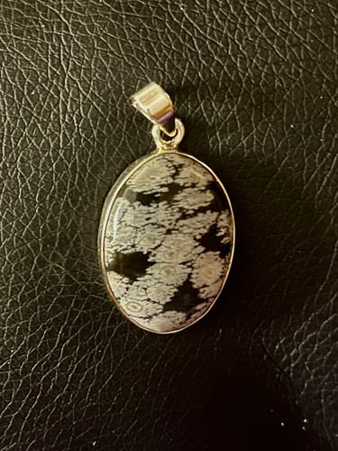 Customer photo review of Snowflake Obsidian Pendant 1 5/8" (.925 Sterling Silver)