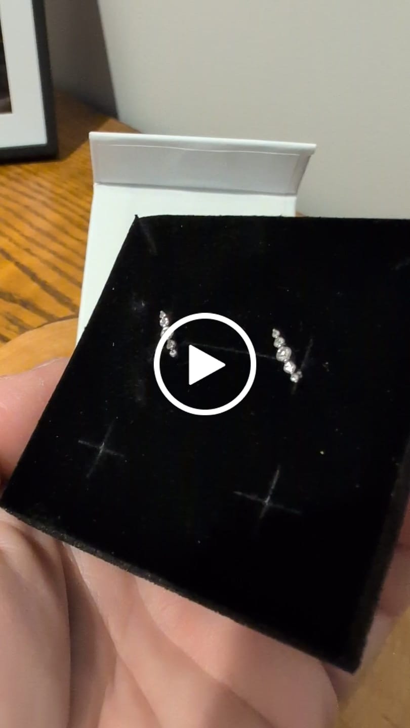 Customer video review of Theadora 18k White Gold Plated Linear Stud Earrings with Swarovski Crystals