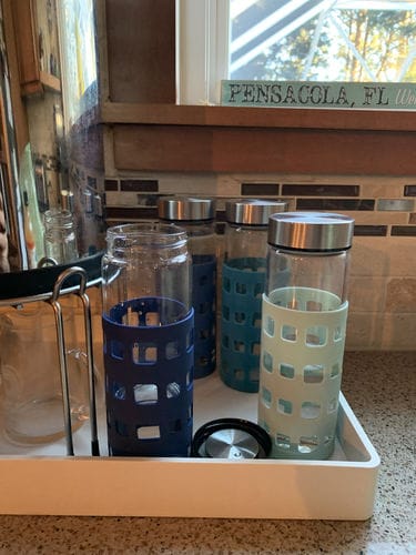 Customer photo review of Skinny Series Wide Mouth Glass Bottles Set w/ Stainless Steel Lids