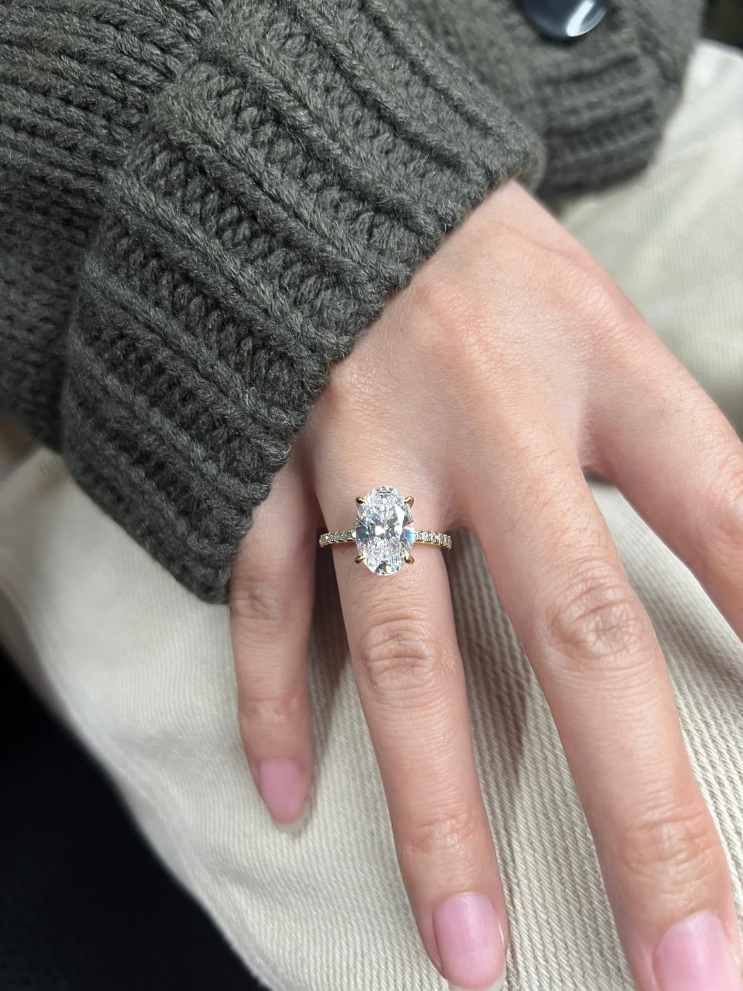 Customer photo review of S925 4.0Ct Oval Cut Classic Hidden Halo Pavé Engagement Ring Promise Ring